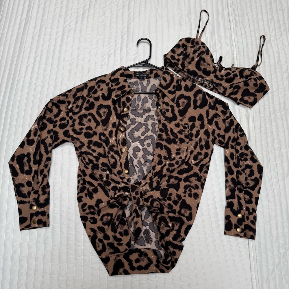 Leopard Print Cardigan and Crop Top Set